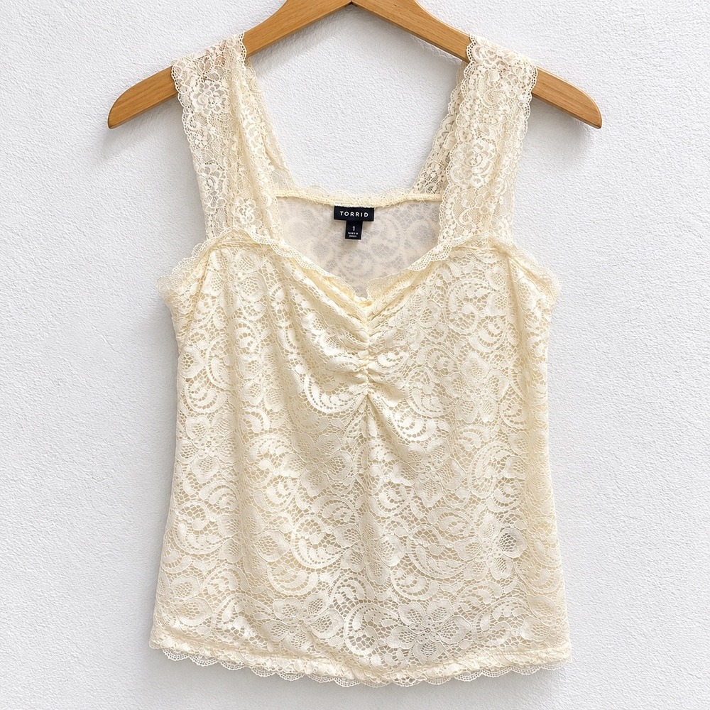 Torrid Lace Cami Top 1X Cream Ivory Floral Mesh Lined Sweetheart Neck Tank